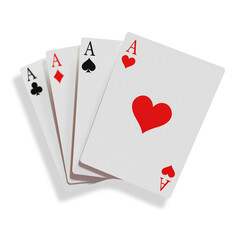 four aces poker in card game with transparent background and shadow