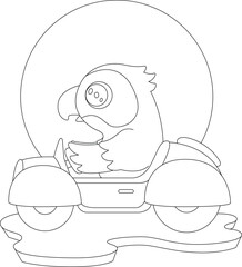 Parrot Car Animal Vector Graphic Art Illustration