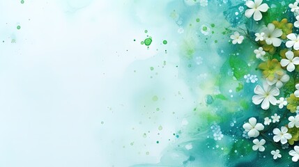 Elegant Watercolor Illustration of Green and White Blooms With Lush Foliage on a white background