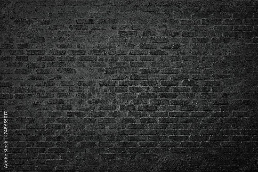 Wall mural dark brick wall, black masonry of a burnt building