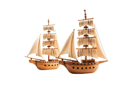 A detailed wooden model of a sailing ship is displayed on a table. The ship appears to be historically accurate, with masts, sails, and rigging expertly recreated in miniature form.