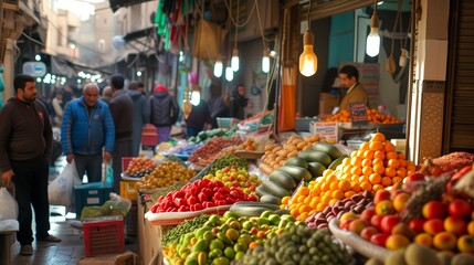 Fototapeta na wymiar A vibrant marketplace in a Middle Eastern city