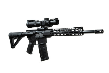 Modern automatic carbine with optical sight. Weapons for police, special forces and the army....