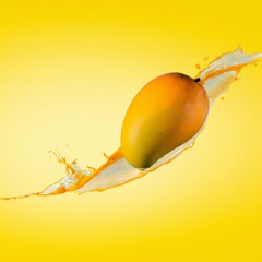 orange juice splash on white,mango, mango poster, juicy mango, ripe mango, fruit, asia, juice, juicy, yellow, orange, juice - obrazy, fototapety, plakaty