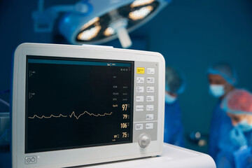 Electrocardiogram in hospital surgery operating room showing patient heart rate
