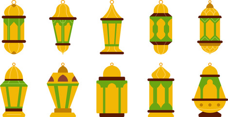 Ramadan lantern flat icon set