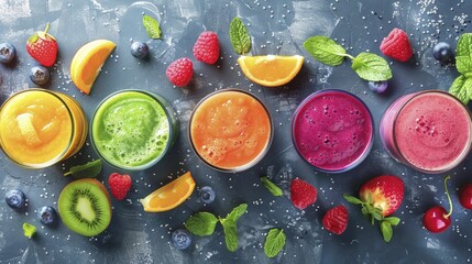 Summer Detox Smoothies, Age-specific recipes, from fun and fruity blends for children to nutrient-packed options for adults and seniors. - obrazy, fototapety, plakaty