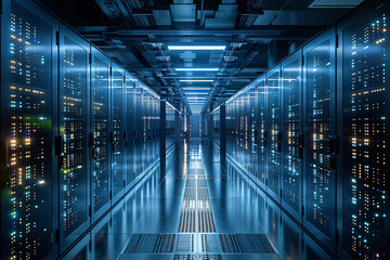 Fototapeta premium networking engineer, netwokring equiment, electrician at work, servers, server room, IT Administrator, Datacenter, service provider, database, computer server room, data storage, network hub and patch