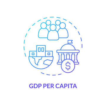 Gdp per capita blue gradient concept icon. Socioeconomic indicator. Individual payment basis. Round shape line illustration. Abstract idea. Graphic design. Easy to use in brochure, booklet