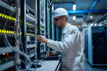 networking engineer, netwokring equiment, electrician at work, servers, server room, IT Administrator, Datacenter, service provider, database, computer server room, data storage, network hub and patch