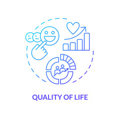 Quality of life blue gradient concept icon. Demography statistics. Geopolitical happiness metrics. Round shape line illustration. Abstract idea. Graphic design. Easy to use in brochure, booklet