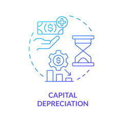 Capital depreciation blue gradient concept icon. National inflation. Financial distress, economic downturn. Round shape line illustration. Abstract idea. Graphic design. Easy to use in brochure