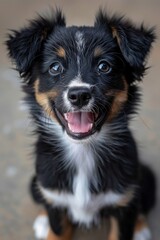 Fototapeta premium Top view happy beautiful domestic dog and puppy