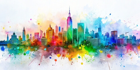 abstract painting watercolor city on a white background