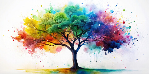 abstract painting watercolor tree on a white background