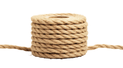 Thick strong jute rope and twine spool on transparent background