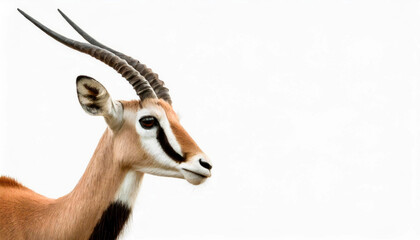 Gazelle muzzle in the foreground, isolated over white background