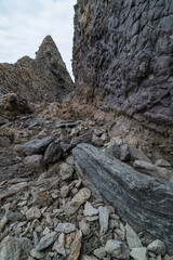 日本　青森県西津軽郡深浦町の仙北岩トンネル近くの海岸の風景