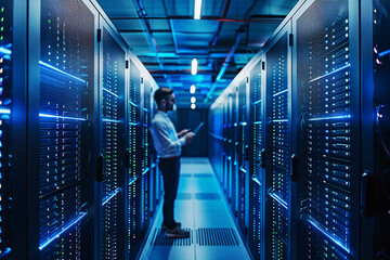 networking engineer, netwokring equiment, electrician at work, servers, server room, IT Administrator, Datacenter, service provider, database, computer server room, data storage, network hub and patch