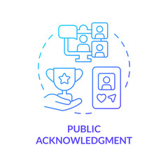 Public acknowledgement blue gradient concept icon. Employee recognition. Sharing success. Team member accolade. Round shape line illustration. Abstract idea. Graphic design. Easy to use