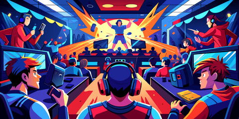 Epic Online Gaming Showdown: Vector Illustration of Intense Gaming Competition