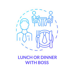 Lunch or dinner with boss blue gradient concept icon. Boss and employee one on one meeting. Employee recognition. Round shape line illustration. Abstract idea. Graphic design. Easy to use