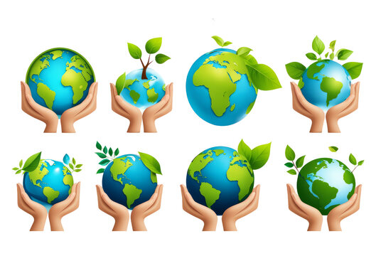 Set of Mother Earth Day on isolated on transparent png background. Generative ai	
