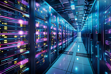 Fototapeta premium networking engineer, netwokring equiment, electrician at work, servers, server room, IT Administrator, Datacenter, service provider, database, computer server room, data storage, network hub and patch