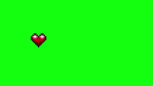 pixel art heart retro style 8bit animation of loading on 4k green screen. love symbol. looped animation. chroma key background. 2d stock footage