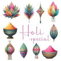 illustration of a set of colorful holi special