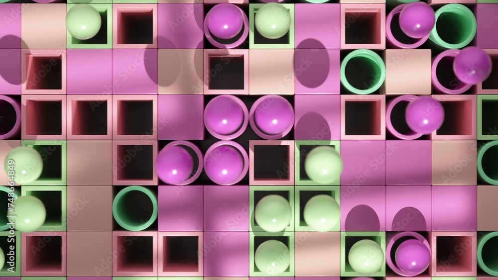 Aufkleber vivid spheres nestled in a grid of pink and green create a playful, dynamic 3d visual.