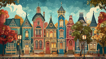 Colorful vintage Victorian city. Apartments For Rent