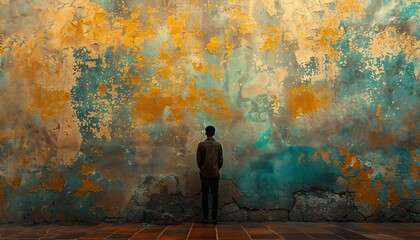 Loneliness Concept Person Against Blue Wall in Captivating Stock Image
