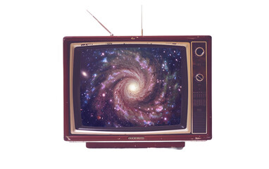Celestial Transmission Retro Television's Galactic Display Isolated on Transparent Background.