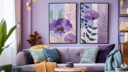 Contemporary art lavender floral posters in trendy col