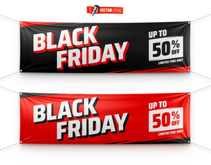 Vector realistic illustration of black friday banners on a white background.