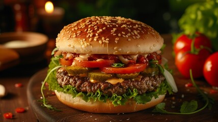 artificial intelligence image of a delicious hamburger