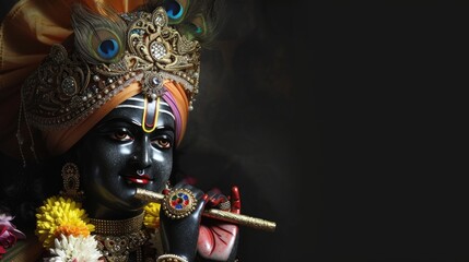 Dark-Skinned Hindu God with Decorative Paint and Jewelry. Fictional Character Created By Generated By Generated AI. - obrazy, fototapety, plakaty