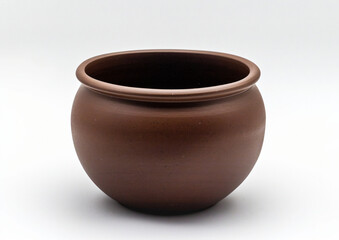 Dark brown matte pot on a white background