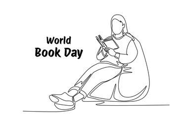 One single line draw of World book day banner and icon. banner and icon of book days. World book day event. Continuous line art vector illustration