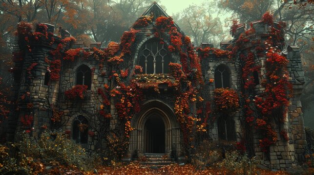 Off-the-beaten path, exploring a deserted castle, ivy-covered walls