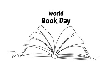 One single line draw of World book day banner and icon. banner and icon of book days. World book day event. Continuous line art vector illustration
