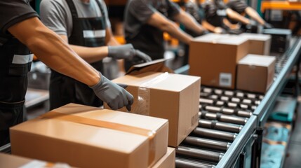 packing cardboard box in warehouse