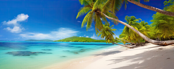 Fototapeta na wymiar Summer beach and blue sky, clear water , perfect holiday banner.