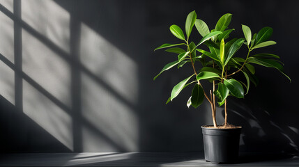 House plant with black wall background