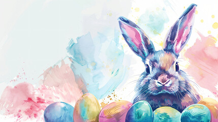 Easter bunny watercolor illustration graphic retro hol - obrazy, fototapety, plakaty