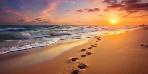Foto op Canvas A beach with footprint and wave of the sea. © amazingfotommm