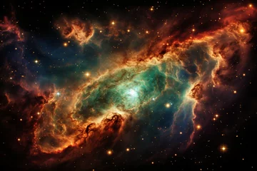 Fotobehang A view from space to a spiral galaxy and stars. Universe filled with stars, nebula and galaxy © anwel
