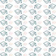 Graduate cap trendy repeating fashion pattern vector illustration background
