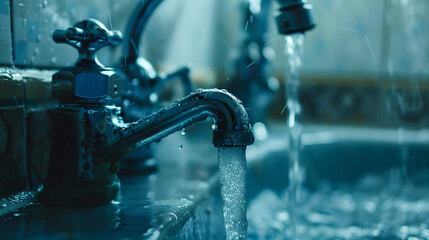 Faucet water tap in bathroom - obrazy, fototapety, plakaty